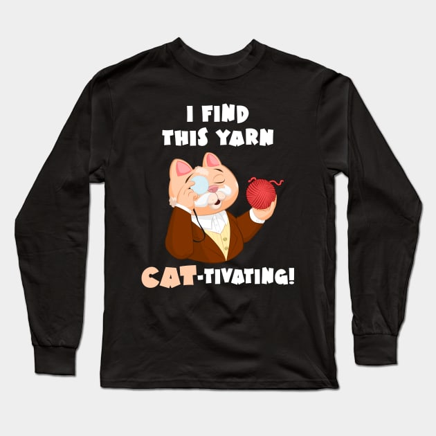 Funny Tuxedo Cat Smart Cat In Suit With Yarn Ball Monocle Captivating Cativating Long Sleeve T-Shirt by CrocoWulfo